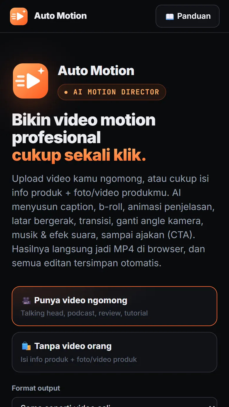 Tampilan aplikasi Auto Motion di HP